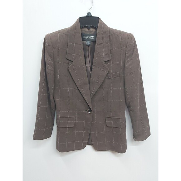 Ellen Tracy Jackets & Blazers - Ellen Tracy Women's Brown Square Stich Petite Blazer Size 2p